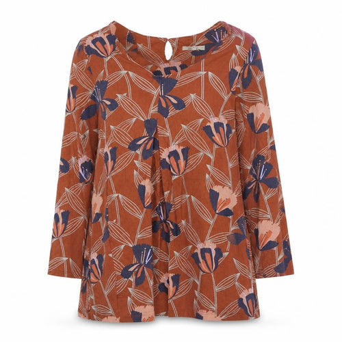 White Stuff Women's Brown Floral Tunic Blouse UK 12 Long Sleeve