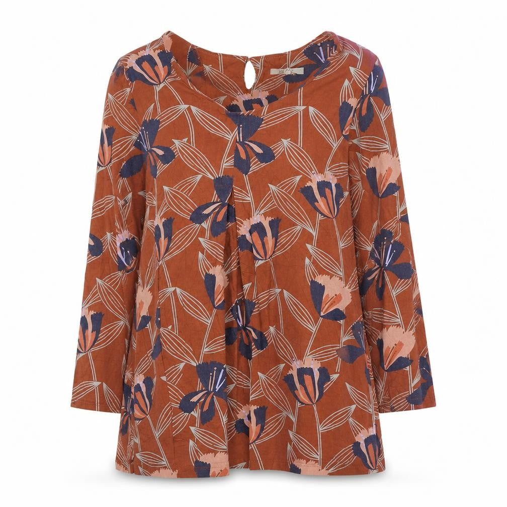 White Stuff Women's Brown Floral Tunic Blouse UK 12 Long Sleeve