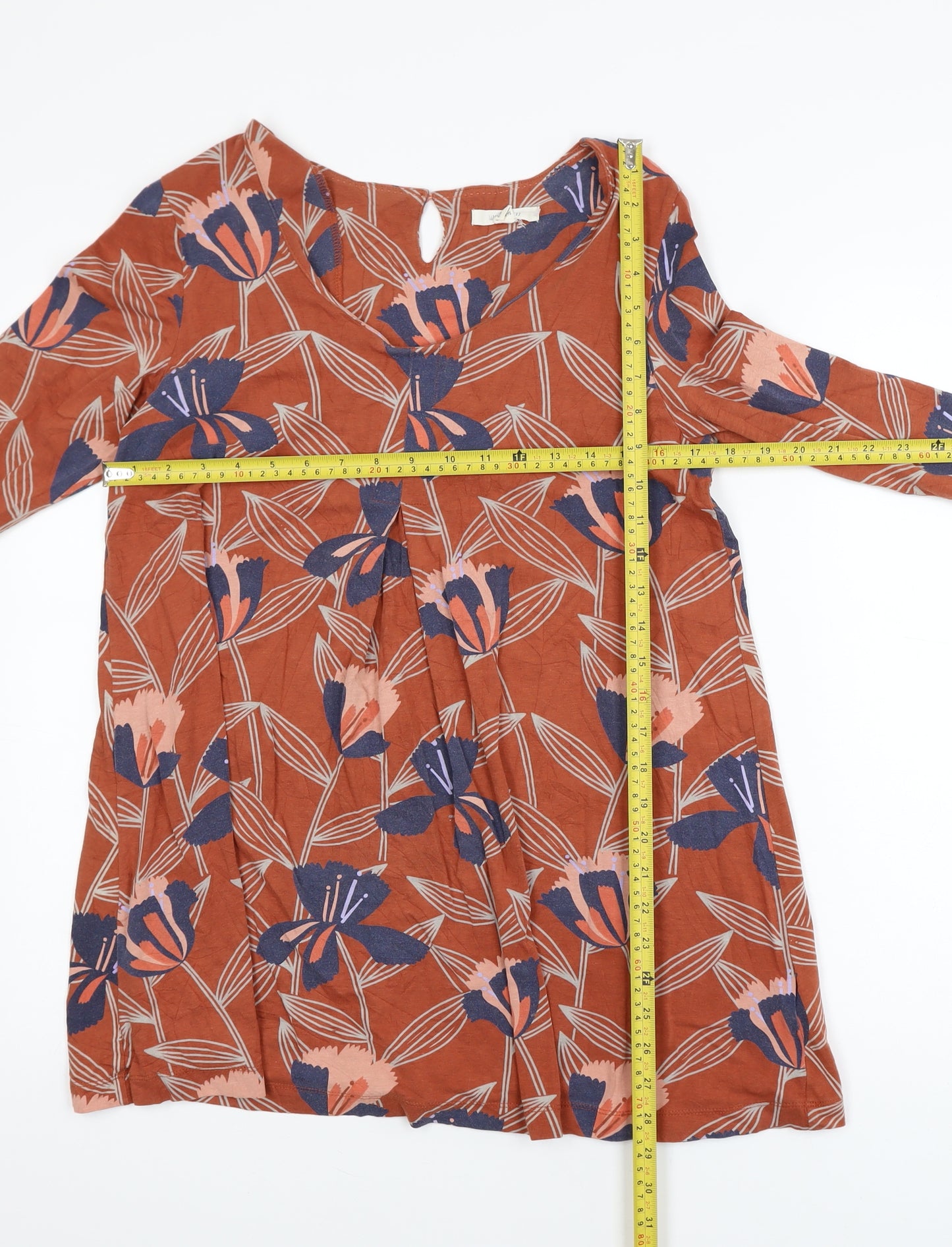 White Stuff Women's Brown Floral Tunic Blouse UK 12 Long Sleeve