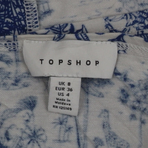 Topshop Women Blue Off Shoulder Cropped Button Blouse Size 8