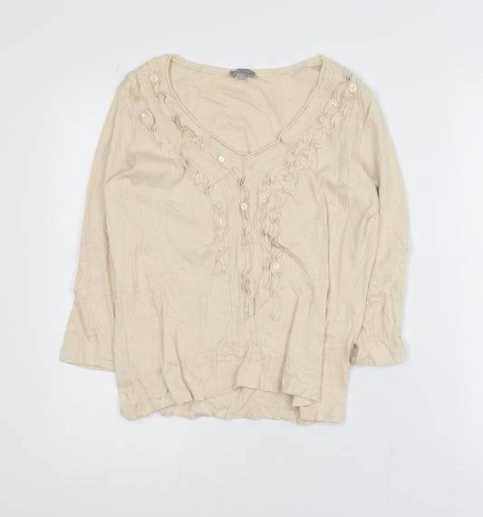 Marks and Spencer Women Beige Ruffle Detail Tunic Blouse Size 14