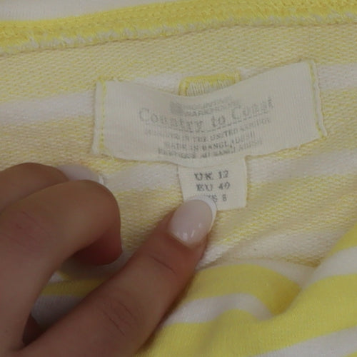 Mountain Warehouse Women Yellow Striped Roll Neck Cotton T-Shirt Size 12