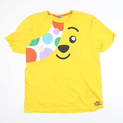 George Mens Yellow BBC Children In Need Pudsey T-Shirt L Cotton Crew Neck