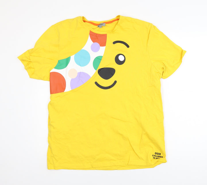 George Mens Yellow BBC Children In Need Pudsey T-Shirt L Cotton Crew Neck