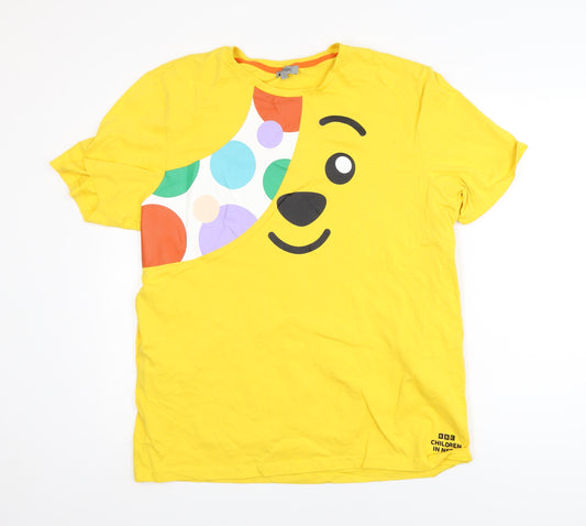 George Mens Yellow BBC Children In Need Pudsey T-Shirt L Cotton Crew Neck
