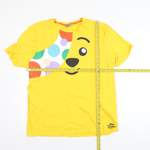 George Mens Yellow BBC Children In Need Pudsey T-Shirt L Cotton Crew Neck