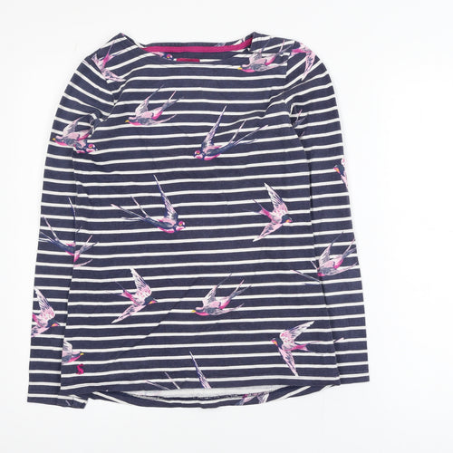 Joules Women’s Blue Striped Bird Print Long Sleeve Cotton Top UK 8