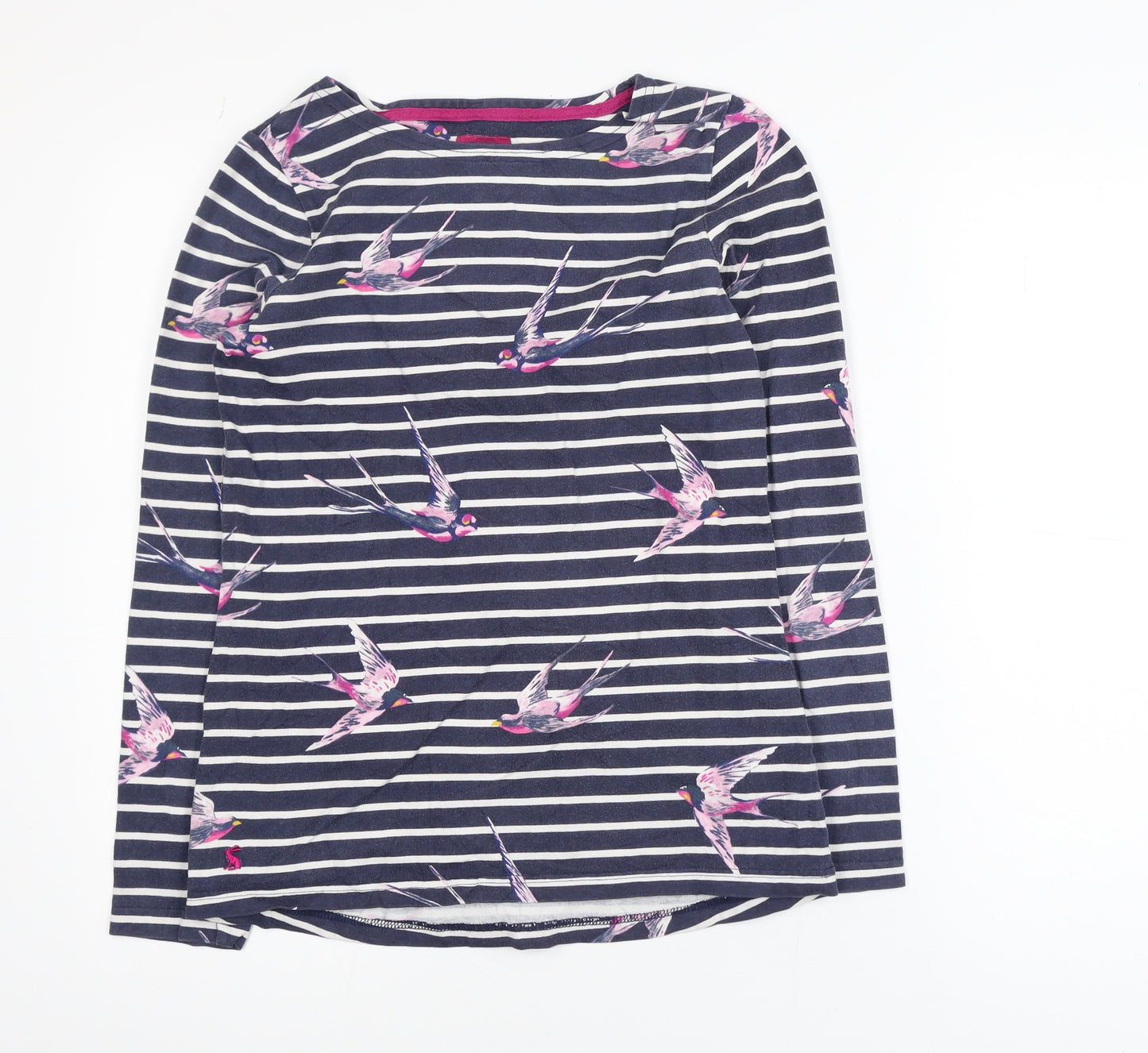 Joules Women’s Blue Striped Bird Print Long Sleeve Cotton Top UK 8