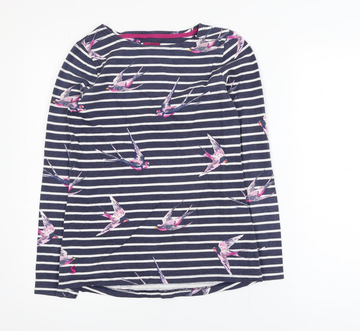 Joules Women’s Blue Striped Bird Print Long Sleeve Cotton Top UK 8