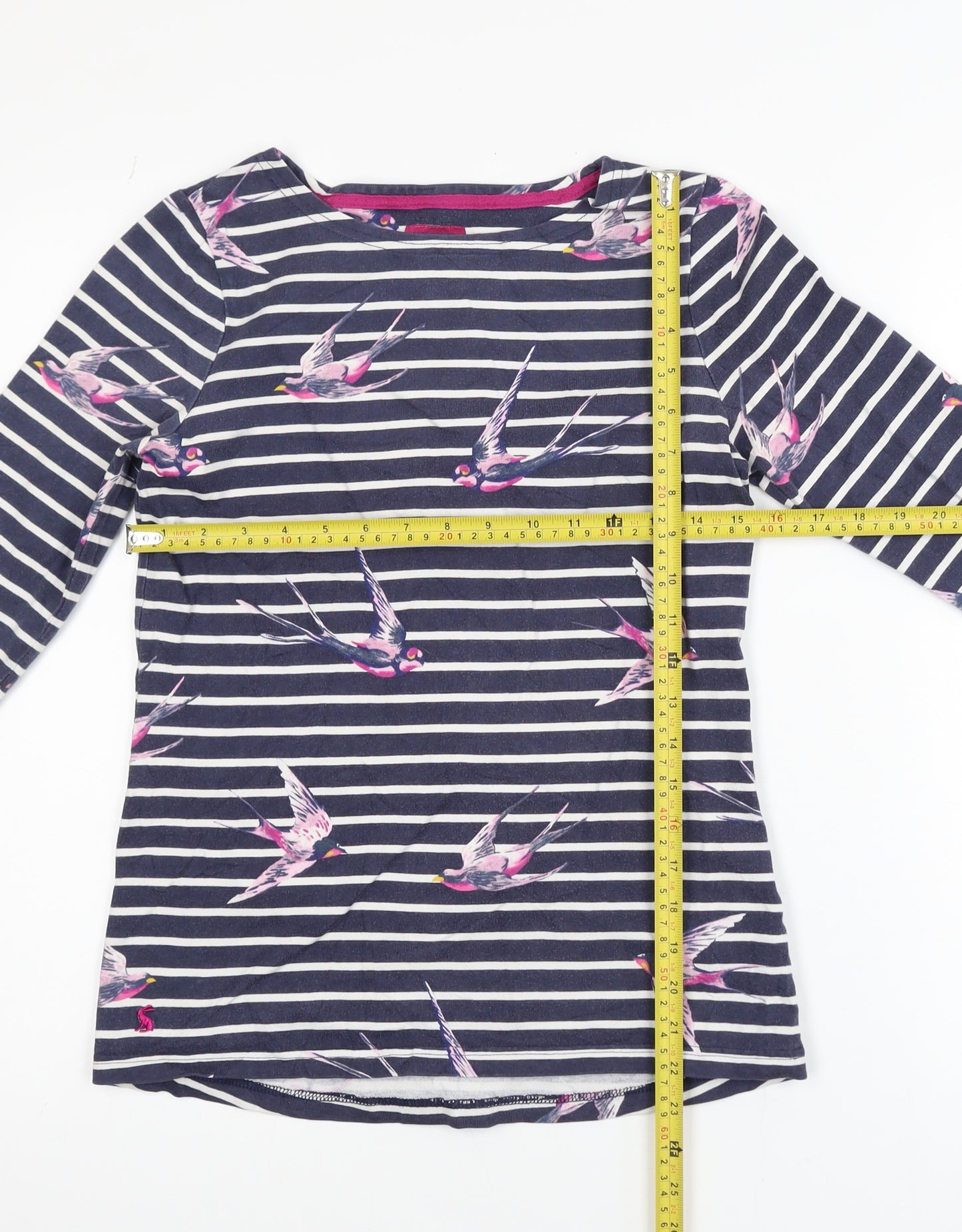 Joules Women’s Blue Striped Bird Print Long Sleeve Cotton Top UK 8