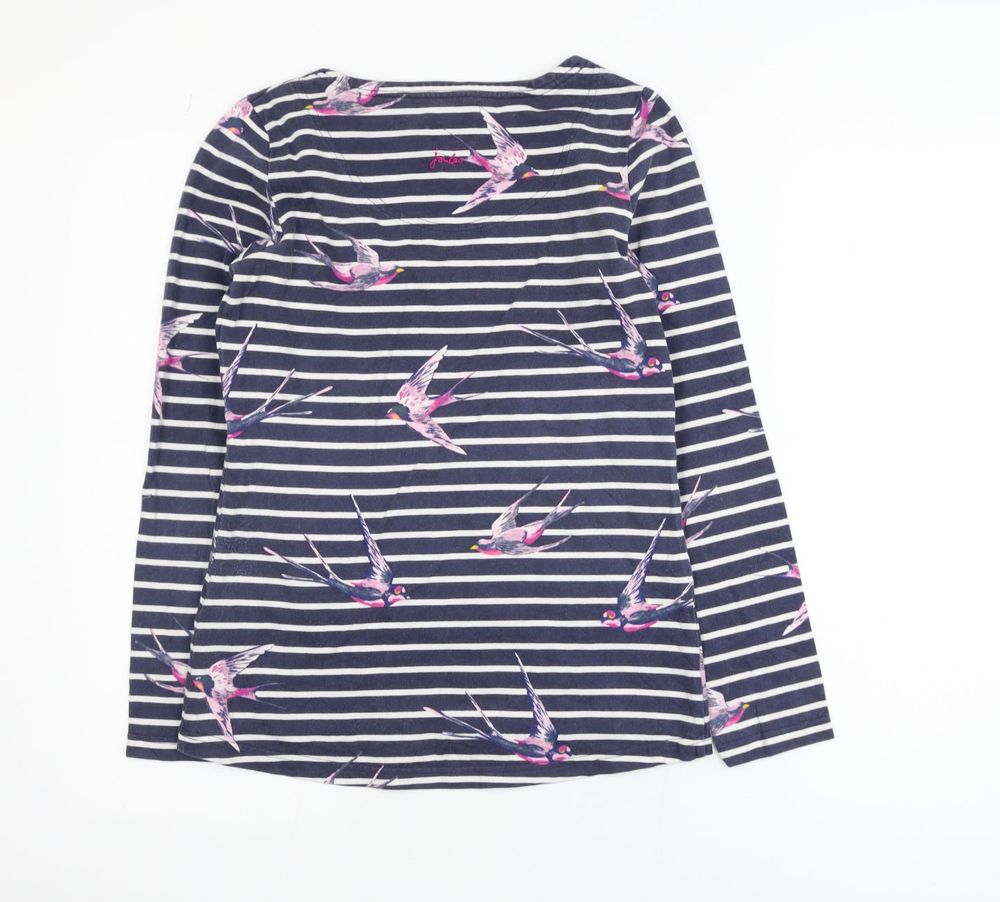 Joules Women’s Blue Striped Bird Print Long Sleeve Cotton Top UK 8