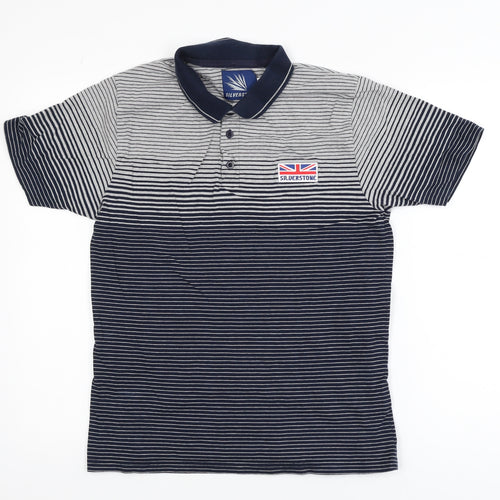 Silverstone Men's Blue Striped Polo Shirt Medium Cotton Blend