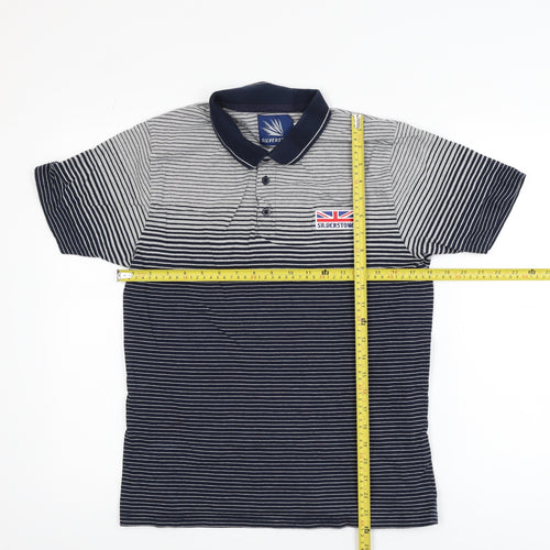 Silverstone Men's Blue Striped Polo Shirt Medium Cotton Blend