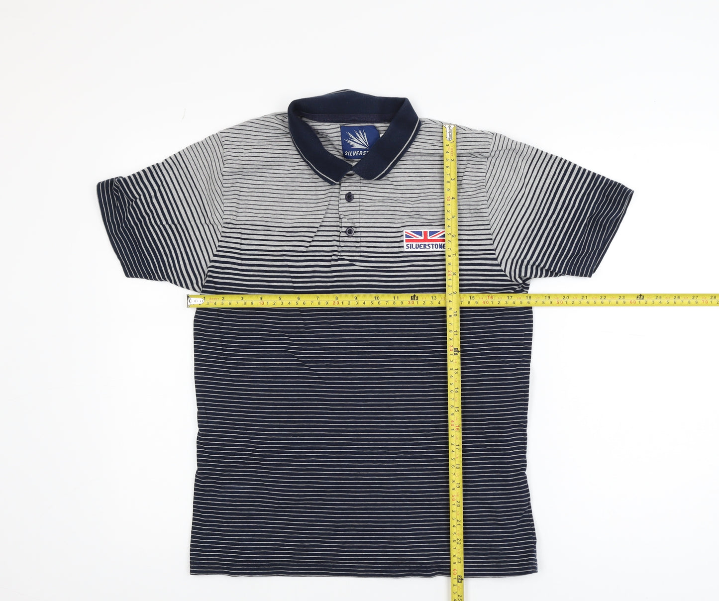 Silverstone Men's Blue Striped Polo Shirt Medium Cotton Blend