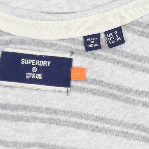 Superdry Womens Grey Striped Cotton Tank Top UK 8 Summer Casual