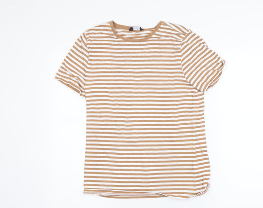 Marks and Spencer Womens Brown Striped Cotton Jersey T-Shirt Size 12