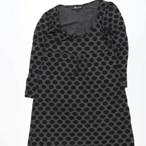 Warehouse Women Grey Polka Dot Shift Dress Size 12 Long Sleeve