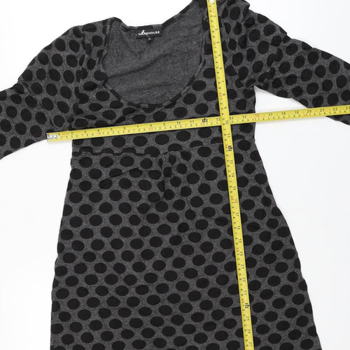 Warehouse Women Grey Polka Dot Shift Dress Size 12 Long Sleeve