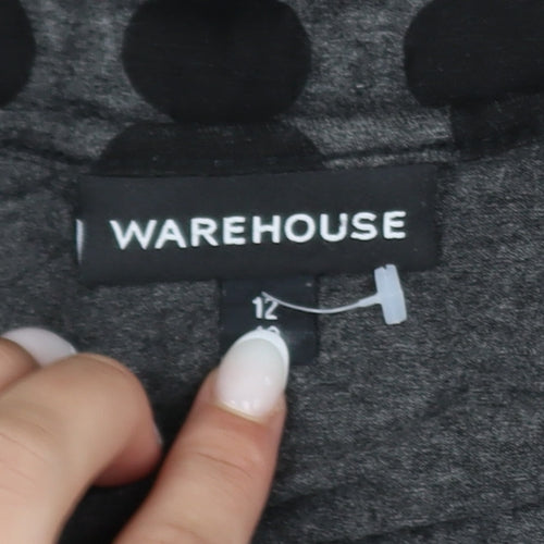 Warehouse Women Grey Polka Dot Shift Dress Size 12 Long Sleeve