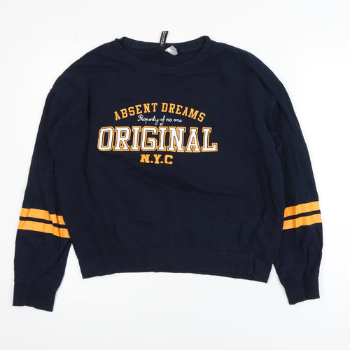 H&M Divided Women's Navy Blue Pullover Sweatshirt Size 12 Graphic Print