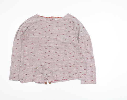 Mumtazary Women Red Striped Button Back Long Sleeve Tunic Blouse Size 16