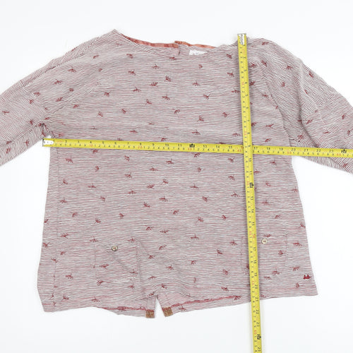 Mumtazary Women Red Striped Button Back Long Sleeve Tunic Blouse Size 16