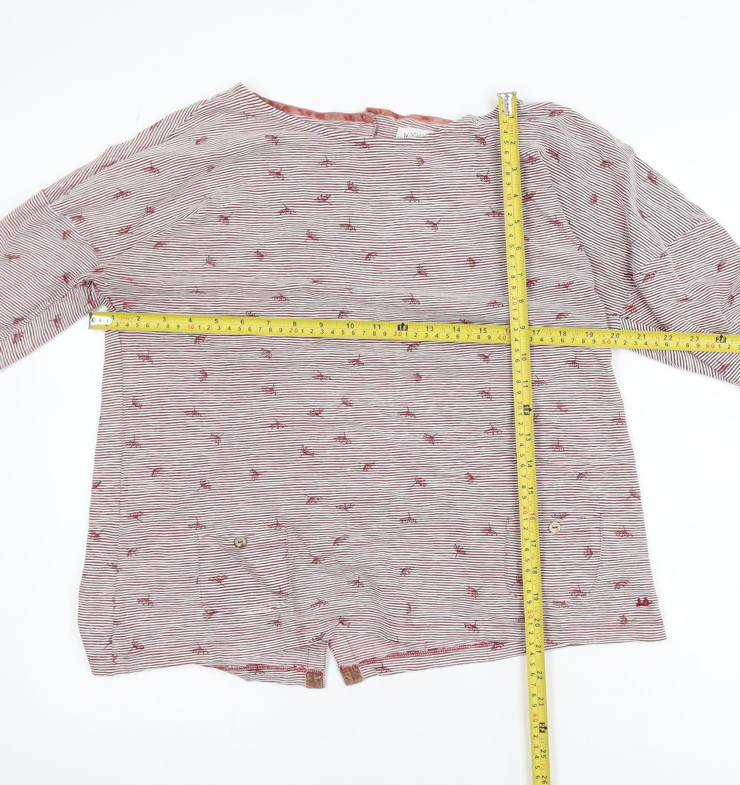 Mumtazary Women Red Striped Button Back Long Sleeve Tunic Blouse Size 16