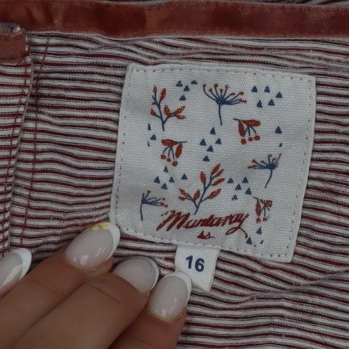 Mumtazary Women Red Striped Button Back Long Sleeve Tunic Blouse Size 16