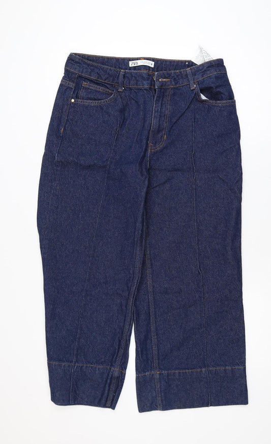 Zara Women's Blue Cropped Denim Jeans Size 14 Regular Fit