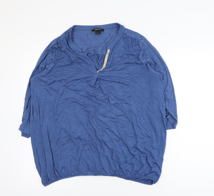 Esmara Women Blue Tunic Blouse Size 16/18 V-Neck 3/4 Sleeve