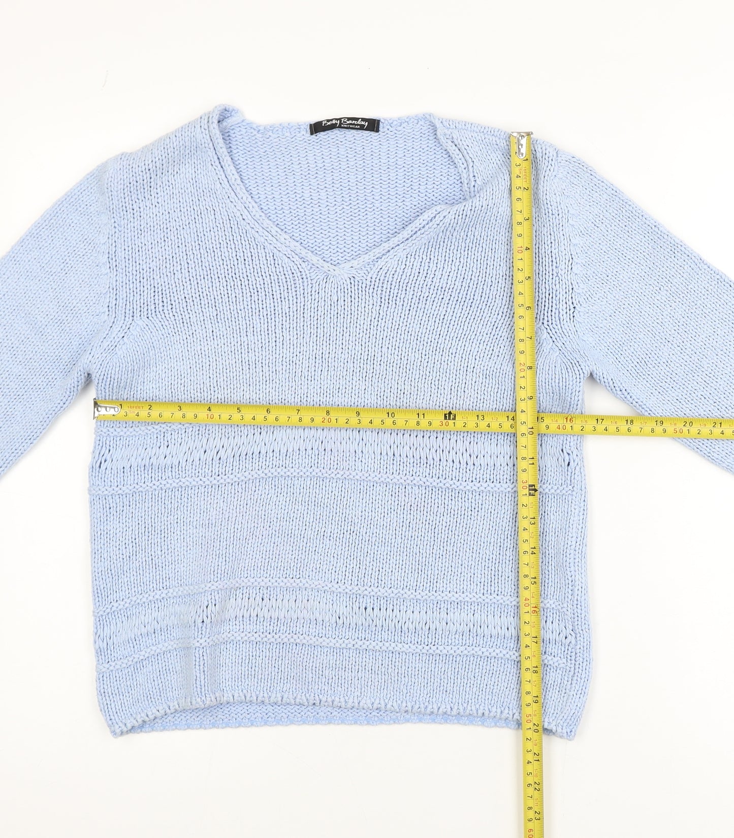 Betty Barclay Women Blue V-Neck Knit Jumper Size M Relaxed Fit
