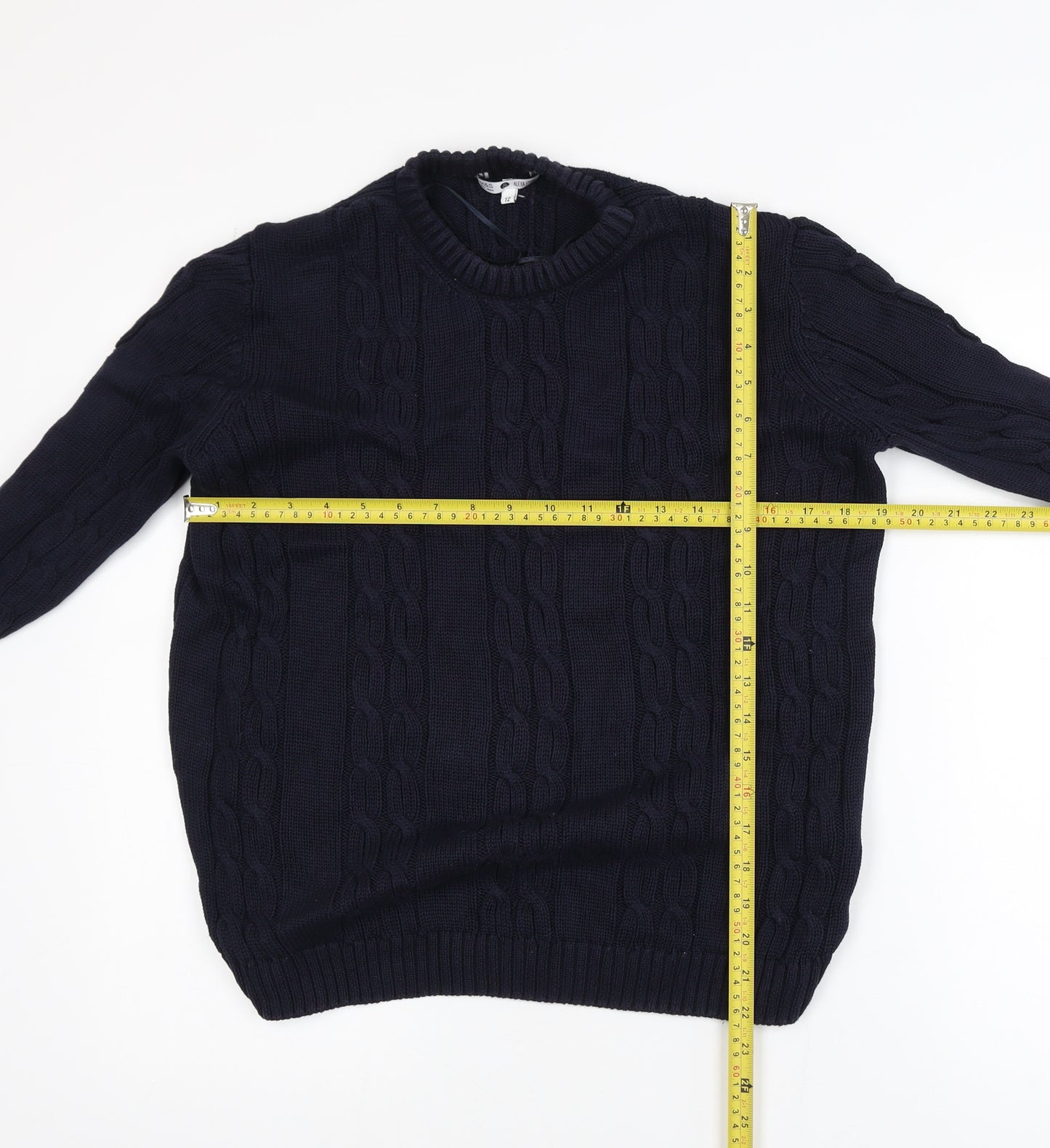 Marks and Spencer Womens Blue Cable-Knit Cotton Jumper UK 12