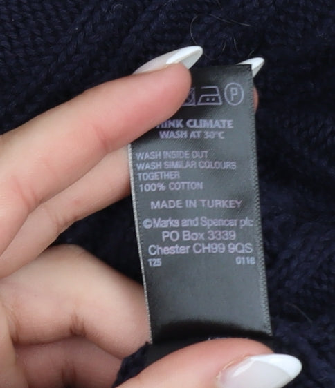 Marks and Spencer Womens Blue Cable-Knit Cotton Jumper UK 12