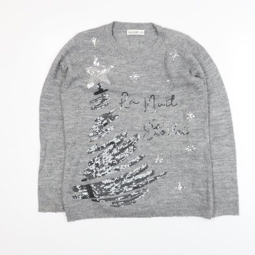 Gallery Women's Grey Sequin Christmas Jumper Size S