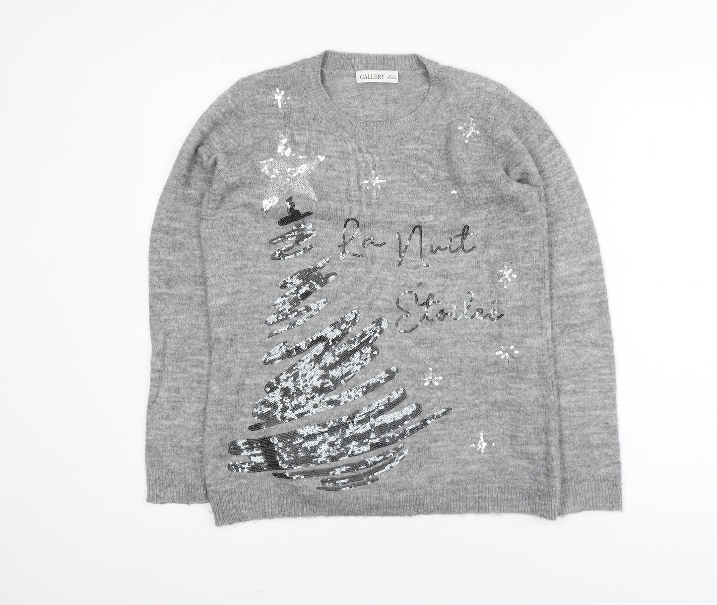 Gallery Women's Grey Sequin Christmas Jumper Size S