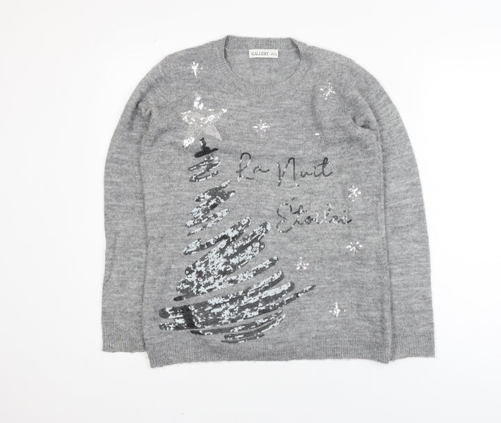 Gallery Women's Grey Sequin Christmas Jumper Size S