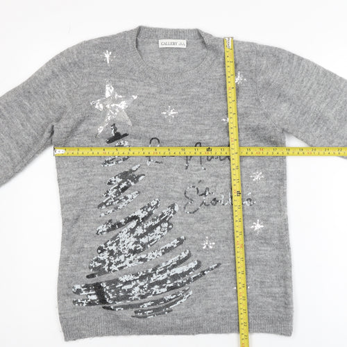 Gallery Women's Grey Sequin Christmas Jumper Size S