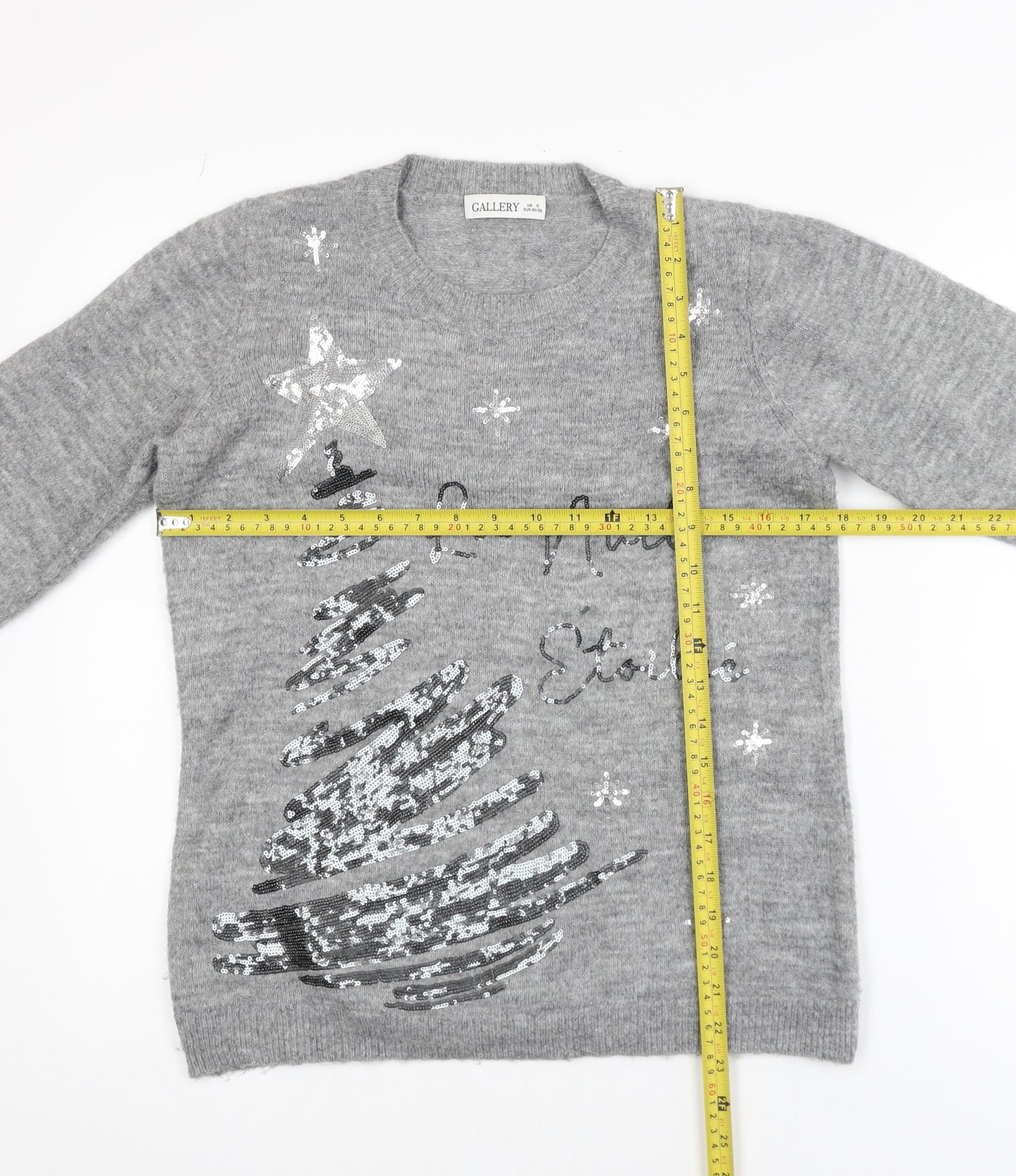 Gallery Women's Grey Sequin Christmas Jumper Size S