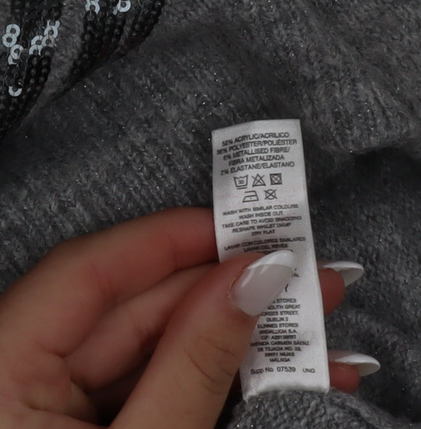 Gallery Women's Grey Sequin Christmas Jumper Size S