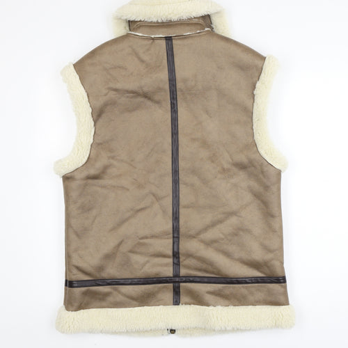 F&F Women Beige Faux Shearling Lined Zip Waistcoat Size S