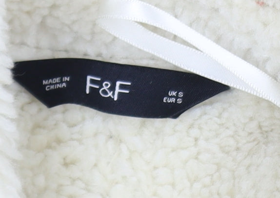 F&F Women Beige Faux Shearling Lined Zip Waistcoat Size S