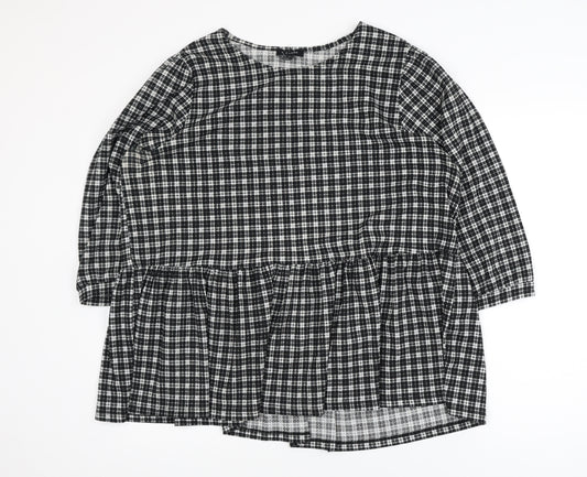 New Look Womens Black Checked Tunic Blouse UK 16