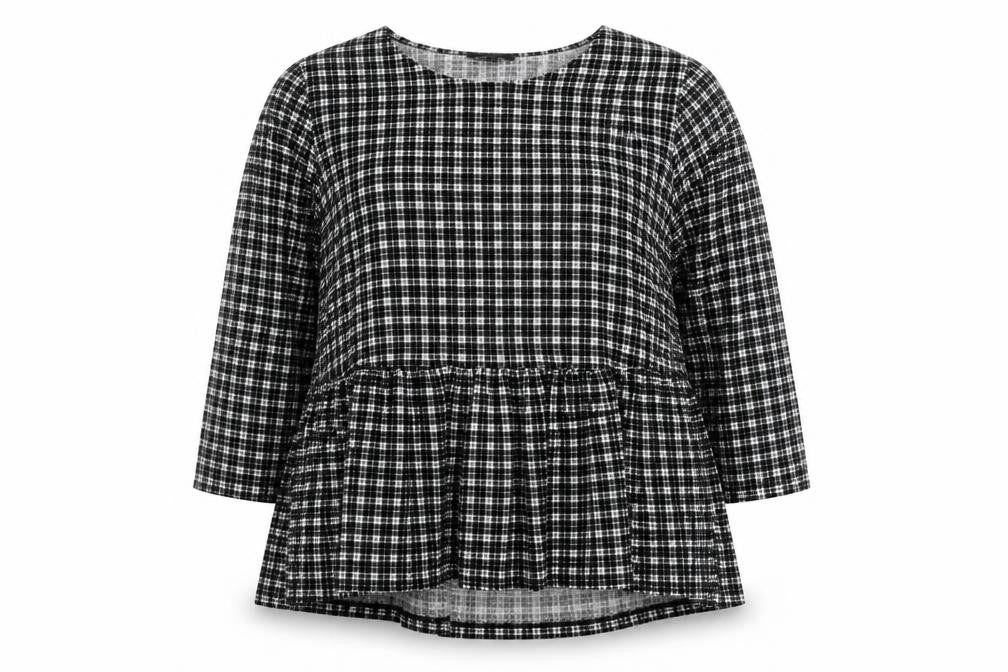 Front view of New Look women’s black checked tunic blouse uk 16