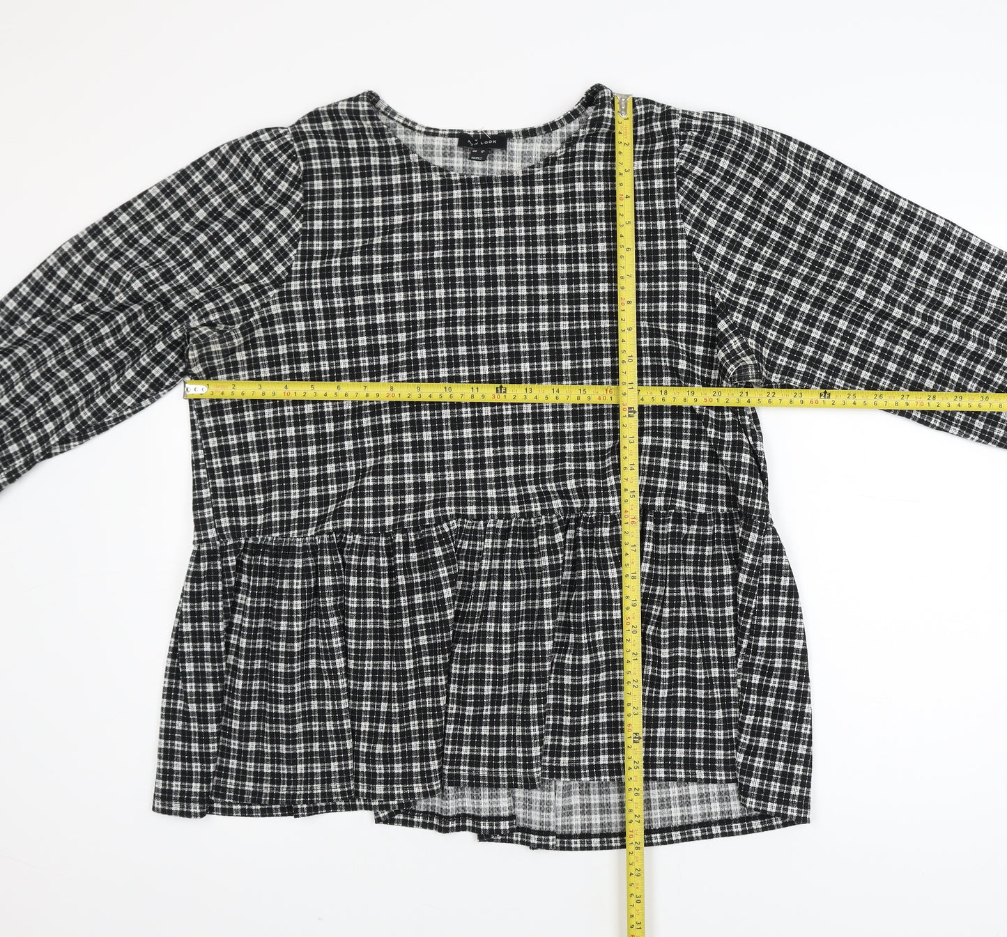New Look Womens Black Checked Tunic Blouse UK 16