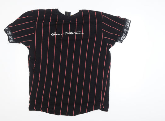 Crosshatch CRS55 Mens Black Red Striped Crew Neck T-Shirt XXL