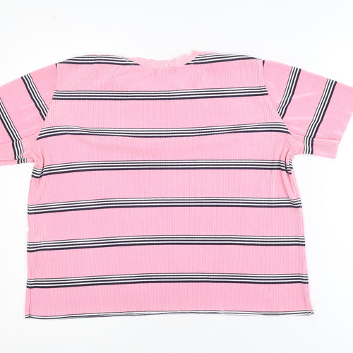Bershka Women's Pink Striped Short Sleeve Basic T-Shirt Size 12