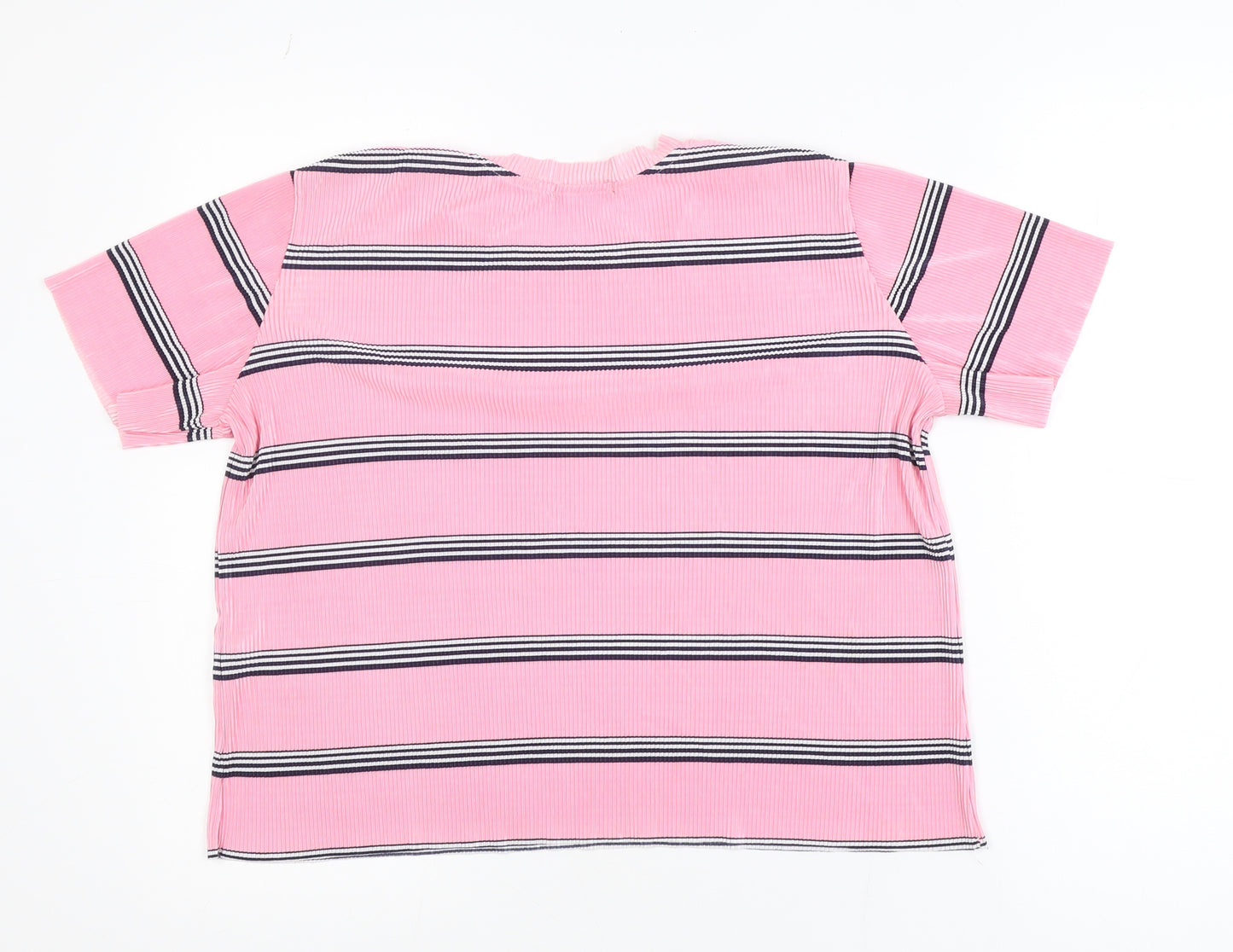 Bershka Women's Pink Striped Short Sleeve Basic T-Shirt Size 12