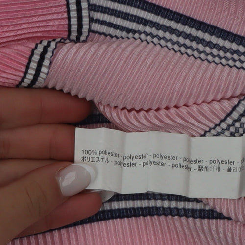 Bershka Women's Pink Striped Short Sleeve Basic T-Shirt Size 12