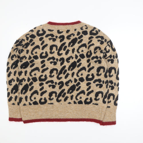 KILKY Womens Beige Leopard V-Neck Wool Blend Pullover Jumper M