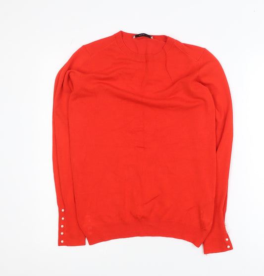 ZARA Women Red Knit Crew Neck Pullover Jumper Size 14